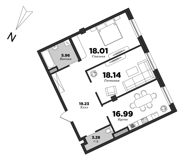 Esper Club, 2 bedrooms, 81.61 m² | planning of elite apartments in St. Petersburg | М16